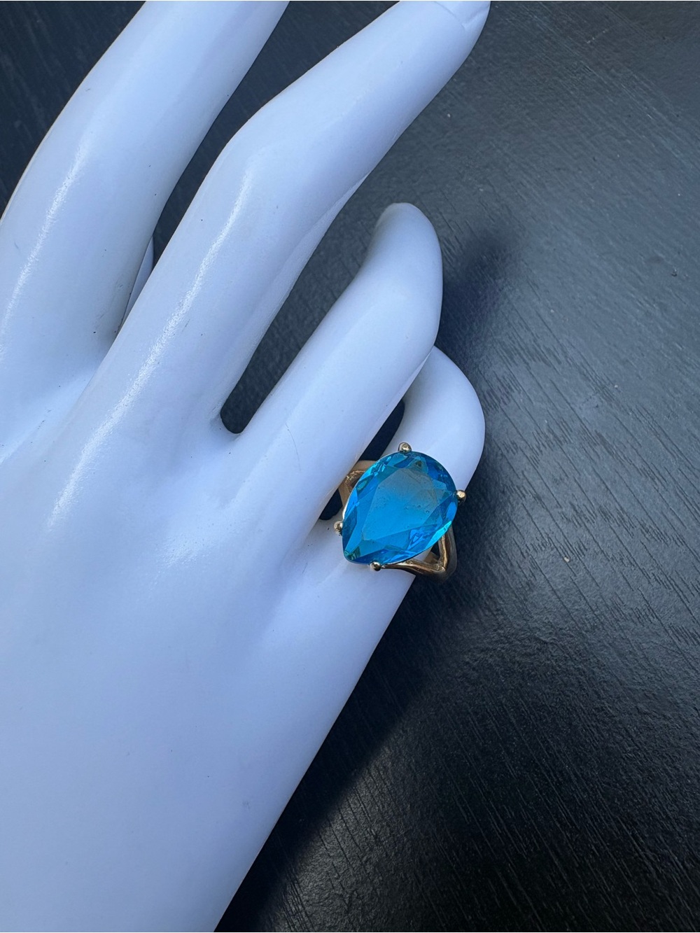 18k Gold Electroplated Ring with Blue Gemstone - Size 4.75 - Picture 2 of 13